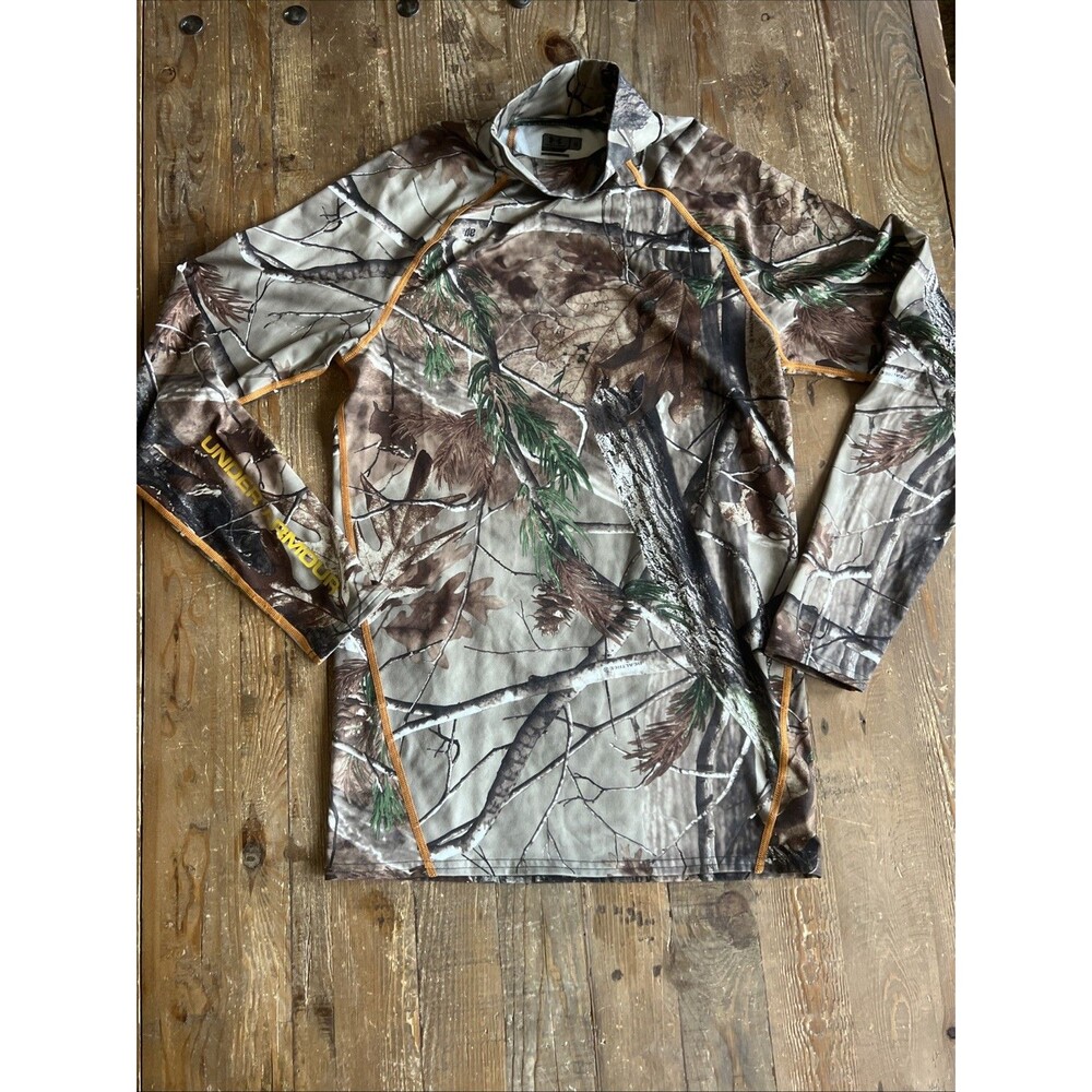 Under Armour Shirt Mens Medium Realtree Camo Mock Neck LS Compression Hunting